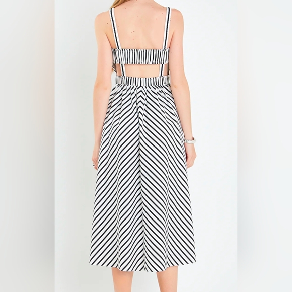NWT English Factory Striped Smocked Midi Dress Black White Stripe Elastic Sz XS - Picture 3 of 9